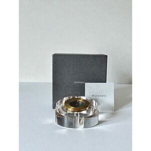 New Old Stock Movado Crystal Desk Clock w original box Modernist Black Dial